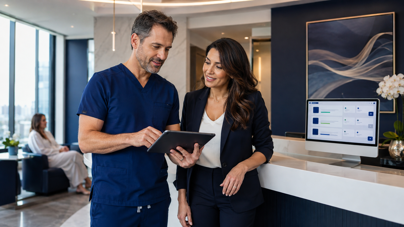 Provider and clinic owner reviewing a medication route in CLR RX